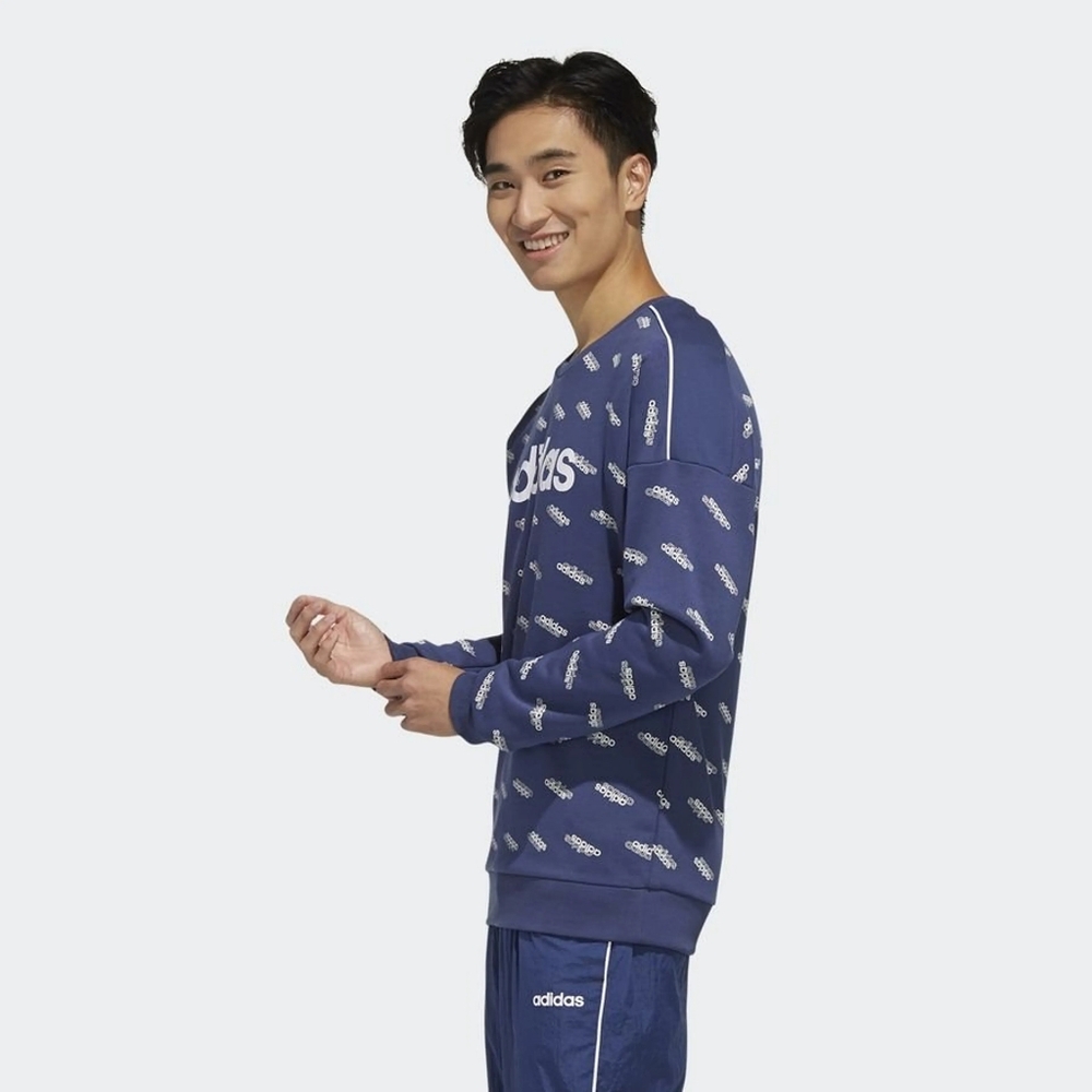 Adidas Favorite Trefoil Tech Indigo Blue All Over Print Logo Sweatshirt Sweater - Picture 2 of 14